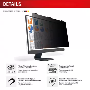 Displex PRIVACY SAFE odłączany dwukierunkowy filtr prywatyzujący do monitora biurkowego 22 inch (16:10)