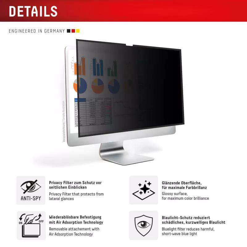 Displex PRIVACY SAFE odłączany dwukierunkowy filtr prywatyzujący do iMac 24 cale M1 (2021) / M3 (2023) / M4 (2024)