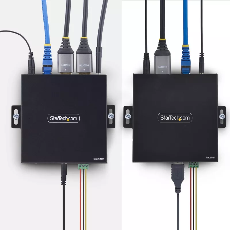 StarTech.com HDMI KVM Extender Over IP sieciowy, 4K 60Hz, bez sterowników, zestaw nadajnika i odbiornika HDMI i USB przez Ethernet/CAT6, AVoIP, w zestawie uchwyty montażowe