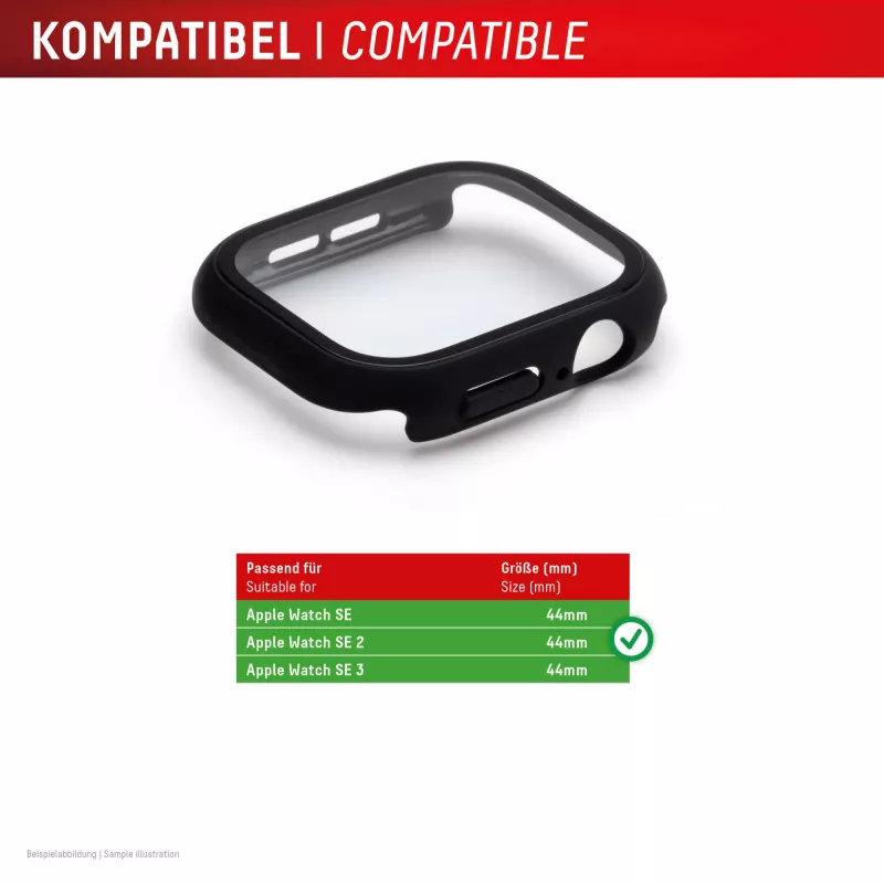 Szkło ochronne PanzerGlass Displex 10H do Apple Watch SE3/SE2/SE (44 mm) — pełna obudowa, IP68, zatrzaskowe, czarne matowe