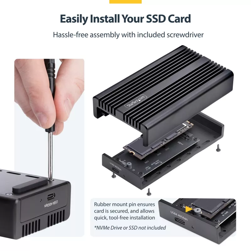 StarTech.com USB4 M.2 NVMe Enclosure, 40Gbps, External USB-C/Thunderbolt NVMe SSD Enclosure, Aluminum Heatsink Case, B+M/M-Key