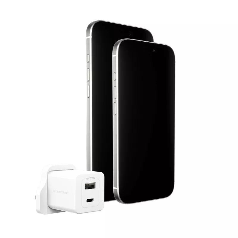 PanzerGlass empower™ by ® Turbo 35W Ładowarka z USB-C + USB-A | Wtyczka UK | Srebrno-biała