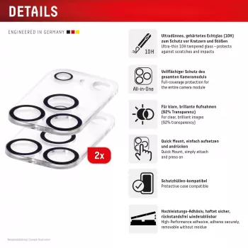Displex Full Cover Camera Lens Glass iPhone 17 Pro Max, 10H, pełna ochrona aparatu, Quick Mount, 2 szt.