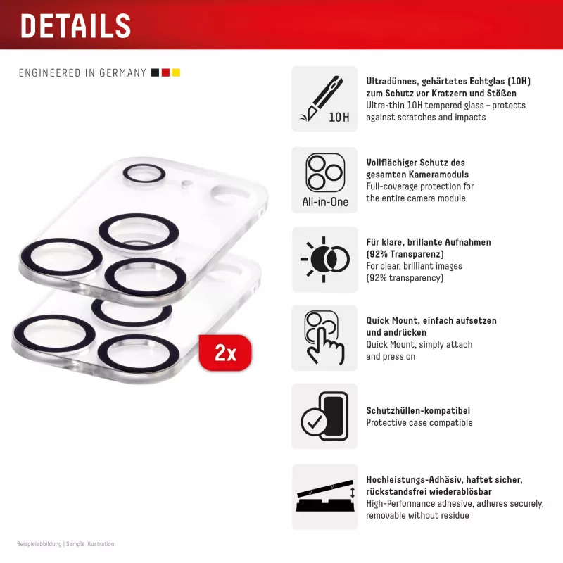 Displex Full Cover Camera Lens Glass iPhone 17 Pro Max, 10H, pełna ochrona aparatu, Quick Mount, 2 szt.