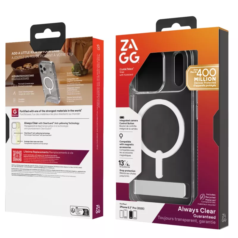Etui ZAGG Crystal Palace Snap Kickstand do Apple iPhone 17 Pro Transparentne