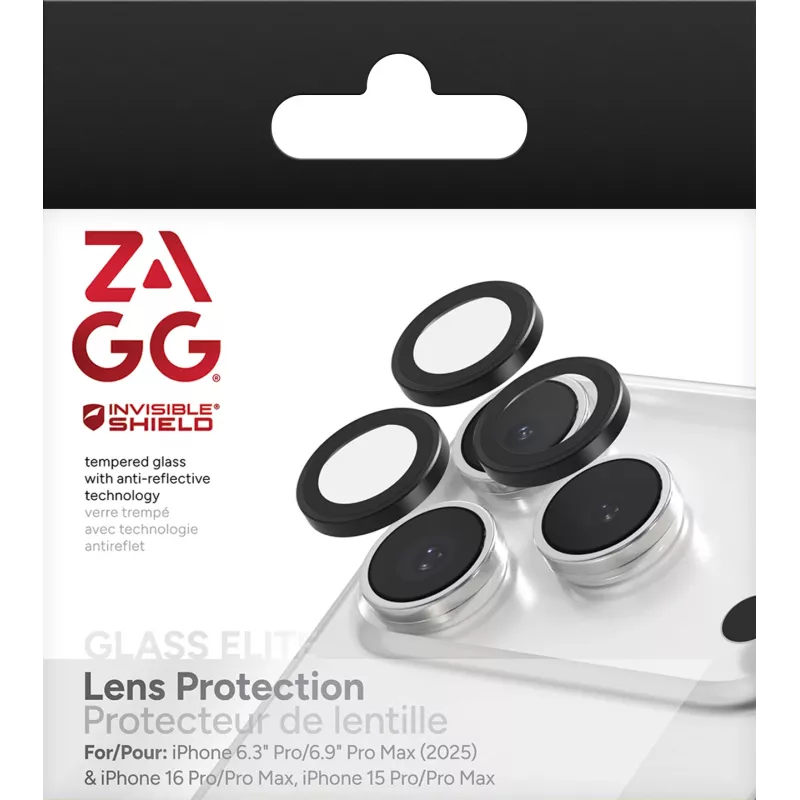 InvisibleShield Glass Elite (CameraRings) Ochrona obiektywu dla Apple iPhone 17 Pro/17 Pro Max 16 Pro/16 Pro Max/15 Pro/15 Pro Max Czarny