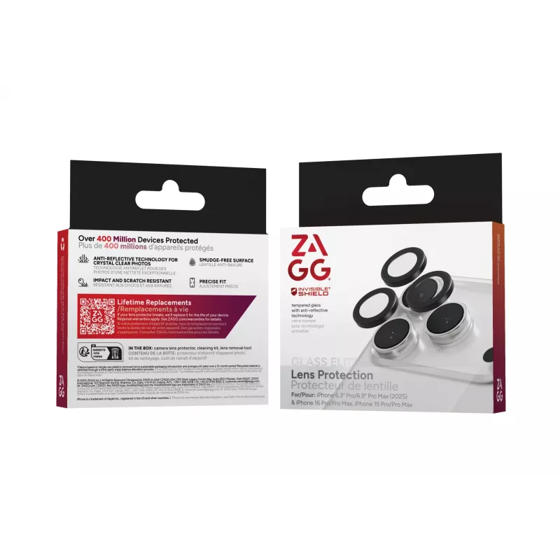 InvisibleShield Glass Elite (CameraRings) Ochrona obiektywu dla Apple iPhone 17 Pro/17 Pro Max 16 Pro/16 Pro Max/15 Pro/15 Pro Max Czarny