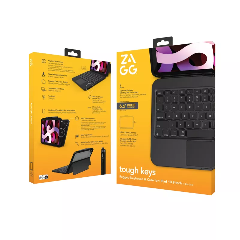 ZAGG Tough Keys-Apple-iPad 10th Gen/A16-Czarny-Niemiecki(B2B Brown Box)