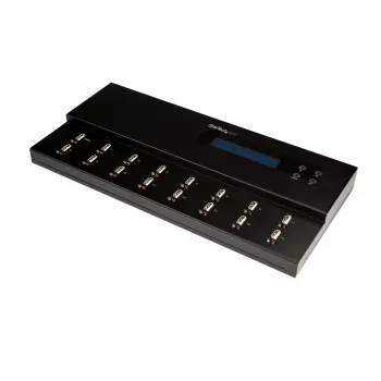 StarTech.com Samodzielny duplikator i kasownik pamięci USB 1 na 15, kopiarka wielu pamięci USB, kopiowanie systemowe, plikowe i całego dysku z prędkością 1,5 GB/min, kasowanie pojedyncze i 3-przebiegowe, wyświetlacz LCD - TAA