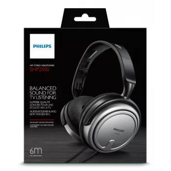 Philips Indoor Corded TV Headphone SHP2500/10, Przewodowe, 15 - 22000 Hz, Muzyka, 909 g, Słuchawki, Czarny, Srebrny