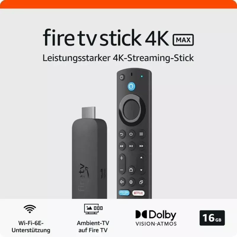 Smart TV dongle Amazon 4K Ultra HD USB, Wi‑Fi 6 (802.11ax), 3840×2160, zasilany USB, czarny