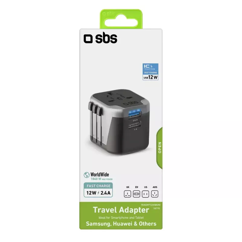 Ładowarka do urządzeń mobilnych SBS Mobile TEADAPT2USBUNI — czarny/srebrny, adapter USB