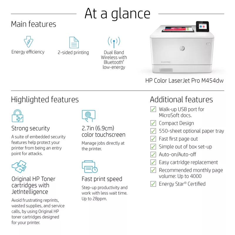 HP Color LaserJet Pro M454dw, drukarka, drukowanie przez USB z przodu, drukowanie dwustronne