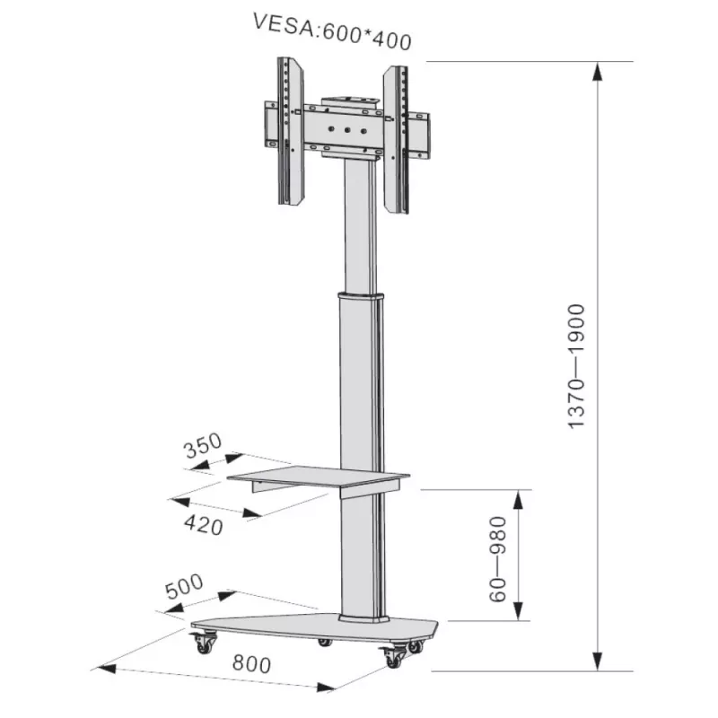 Techly Floor Support with Shelf Trolley TV LCD/LED/Plasma 37-70 inch biały