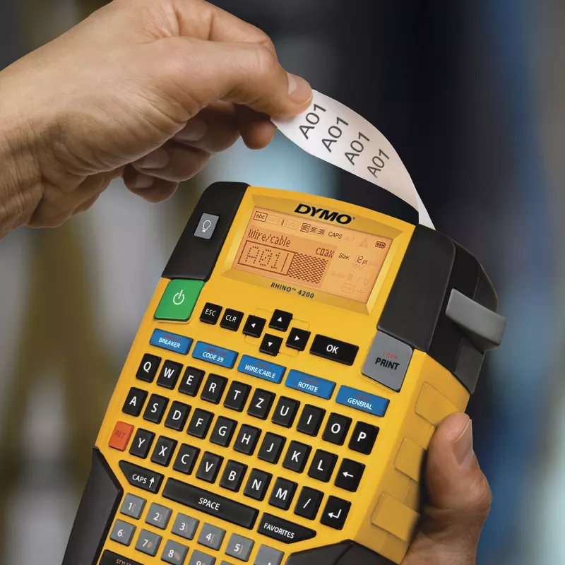 Przemysłowa drukarka etykiet DYMO RHINO 4200 | Klawiatura QWERTY i klawisze skrótów oszczędzające czas | Wytrzymała drukarka etykiet na place budowy i do intensywnych zadań etykietowania