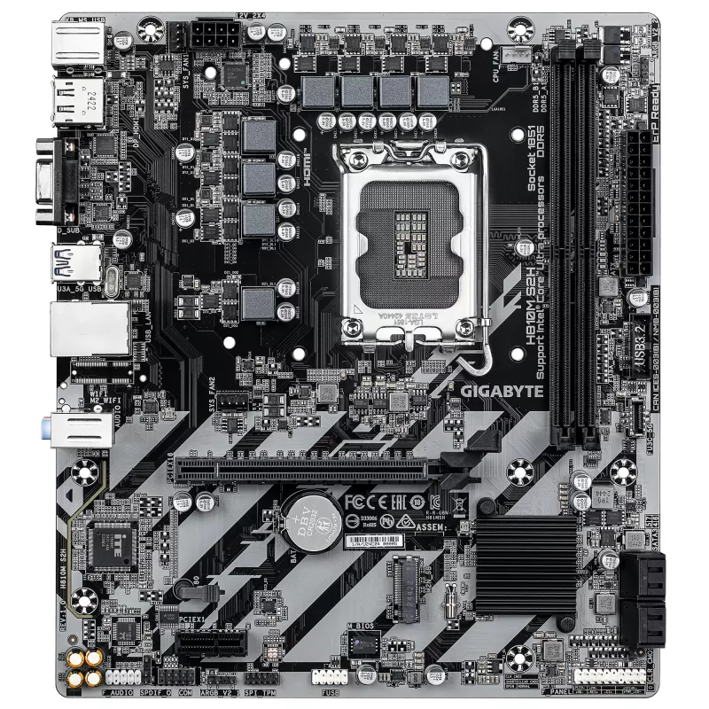 Płyta główna GIGABYTE H810M S2H - procesory Intel Core Ultra (seria 2), 4+1+2 fazy VRM, do 6400MHz DDR5, 1xPCIe 4.0 M.2, 1GbE LAN, USB 3.2 Gen 1