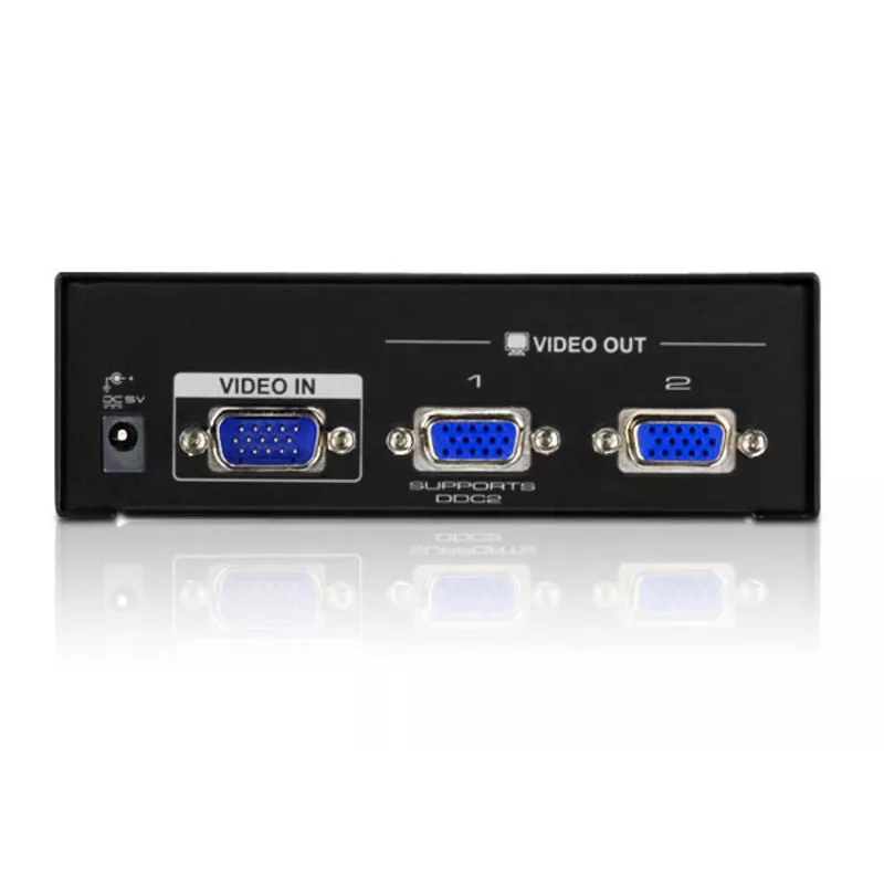 ATEN 2-Port VGA Video Splitter (450 MHz), VGA, 2x VGA, 2048 x 1536 pikseli, Czarny, Metal, QXGA