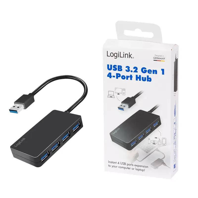 LogiLink USB 3.2 Gen1 koncentrator 4-portowy czarny 5000 Mbit/s ABS