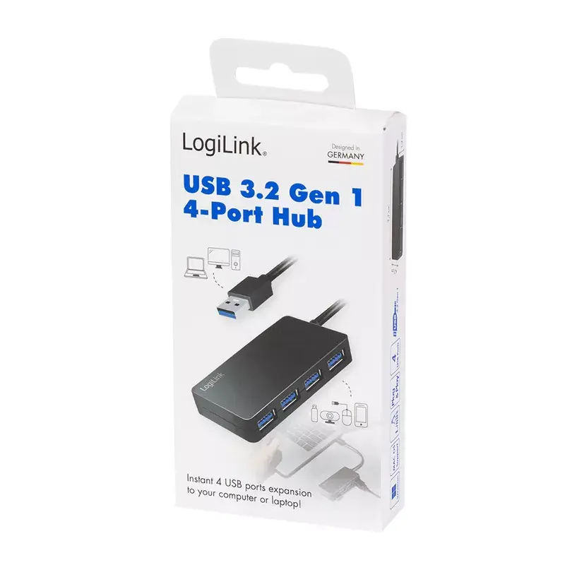 LogiLink USB 3.2 Gen1 koncentrator 4-portowy czarny 5000 Mbit/s ABS