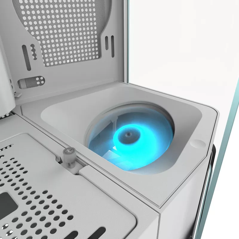 Obudowa PC Midi Tower Cougar FV270 — Biała, obsługuje ATX/EATX/Micro-ITX, 2×3,5 cala + 2×2,5 cala, wentylatory 120/140 mm