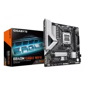 Płyta główna GIGABYTE B840M EAGLE WIFI6 - procesory AMD Ryzen 9000, 5+2+2 fazy VRM, do 7600MHz DDR5 (O.C), 1xPCIe 4.0 + 1xPCIe 3.0 M.2, Wi-Fi 6, 2.5GbE LAN, USB 3.2 Gen 1