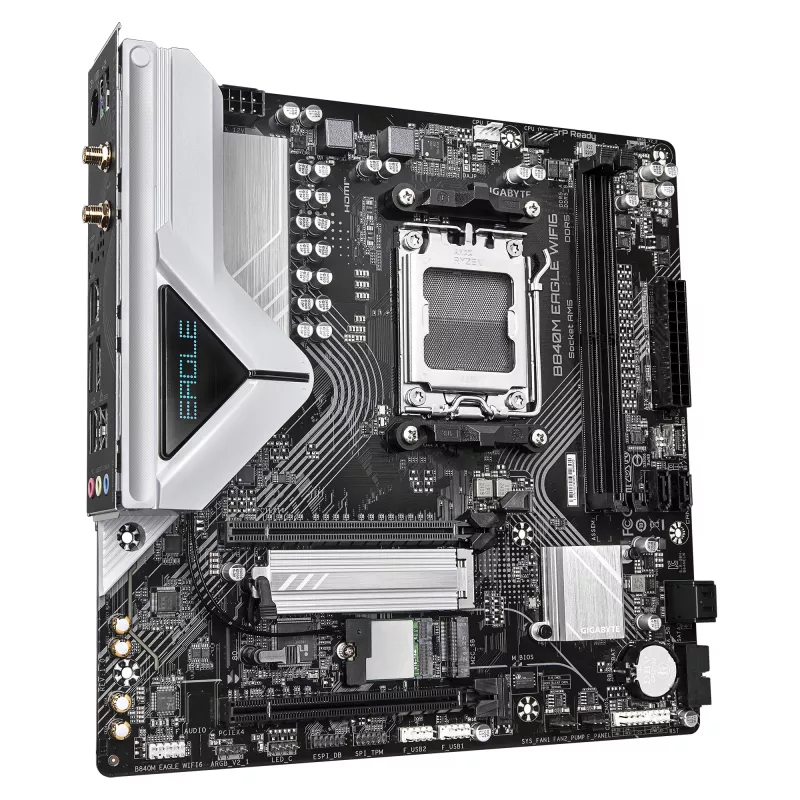 Płyta główna GIGABYTE B840M EAGLE WIFI6 - procesory AMD Ryzen 9000, 5+2+2 fazy VRM, do 7600MHz DDR5 (O.C), 1xPCIe 4.0 + 1xPCIe 3.0 M.2, Wi-Fi 6, 2.5GbE LAN, USB 3.2 Gen 1