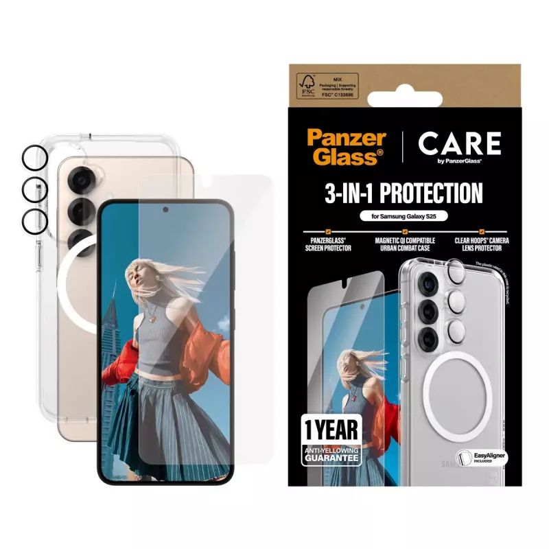 PanzerGlass ® | CARE by ® Flagship 3-in-1 Bundle Samsung Galaxy S25