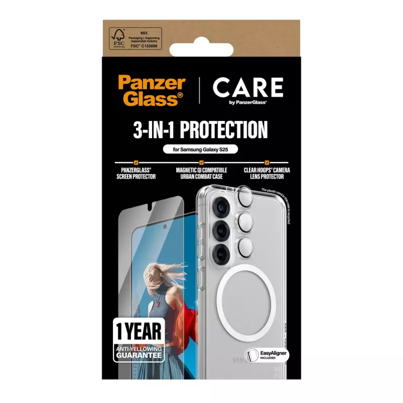 PanzerGlass ® | CARE by ® Flagship 3-in-1 Bundle Samsung Galaxy S25