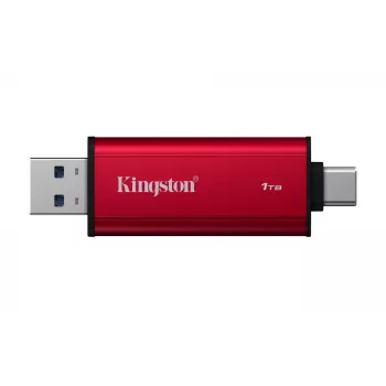 Zewnętrzny dysk SSD Kingston 1 TB Dual USB-A/USB-C Przenośny dysk SSD — USB 3.2 Gen 2, Odczyt 1050 MB/s, Zapis 950 MB/s, Czarny/Czerwony