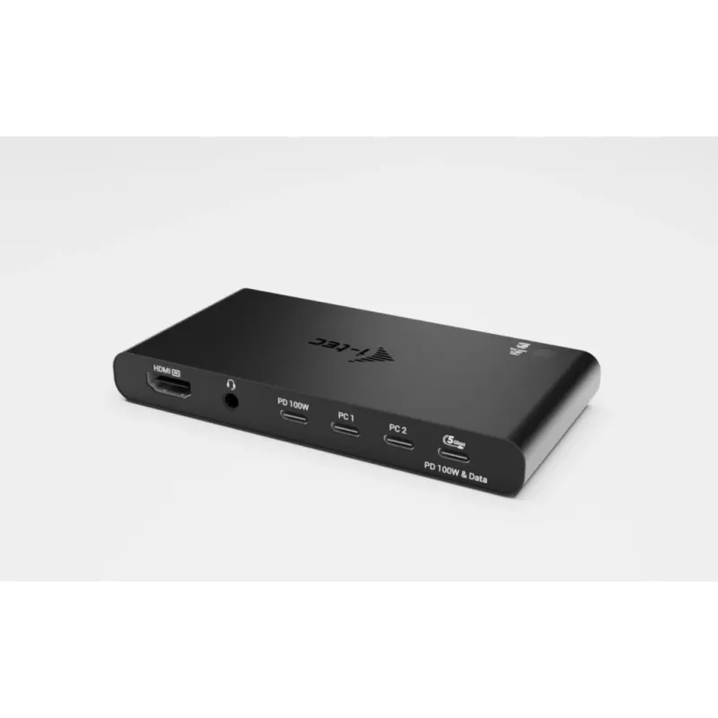 Stacja dokująca KVM i-tec dla 2 hostów HDMI, interfejs hosta USB-C, PD 2×100 W, 4K@60 Hz, 2×USB-A