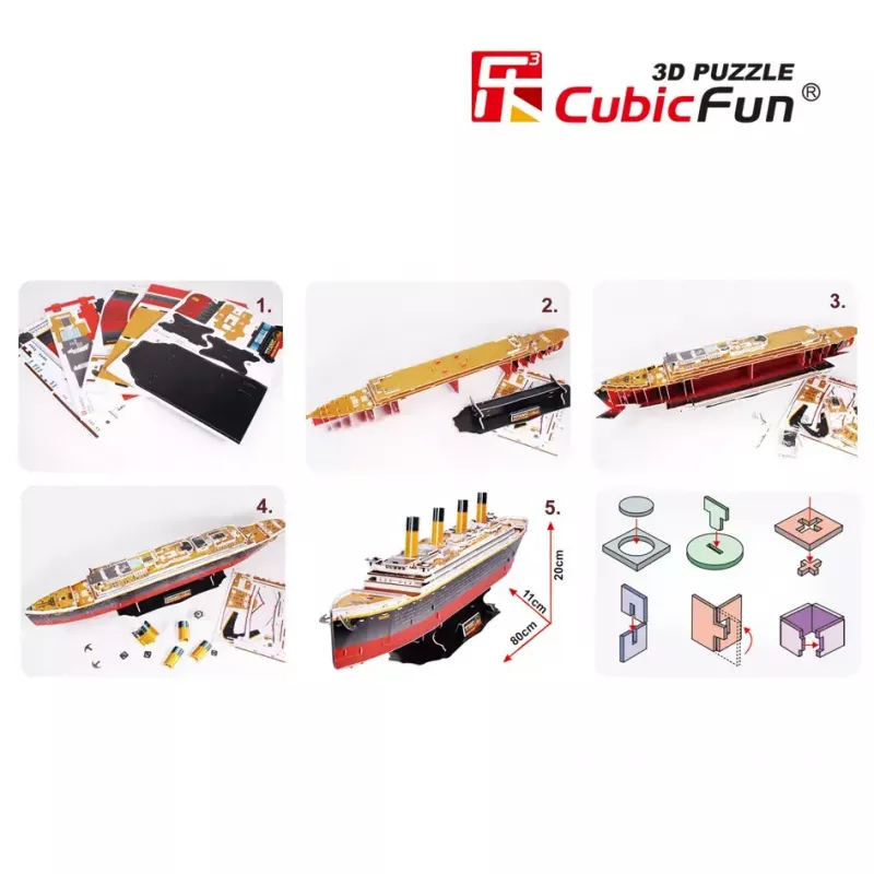 Puzzle 3D Cubicfun Titanic Duży T4011H — 1024 elementy, model statku w skali