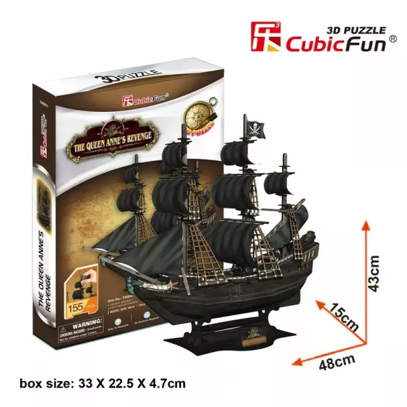 Puzzle 3D CubicFun Model Statku Pirackiego 'Queen Anne's Revenge' T4005H, kartonowy zestaw do montażu