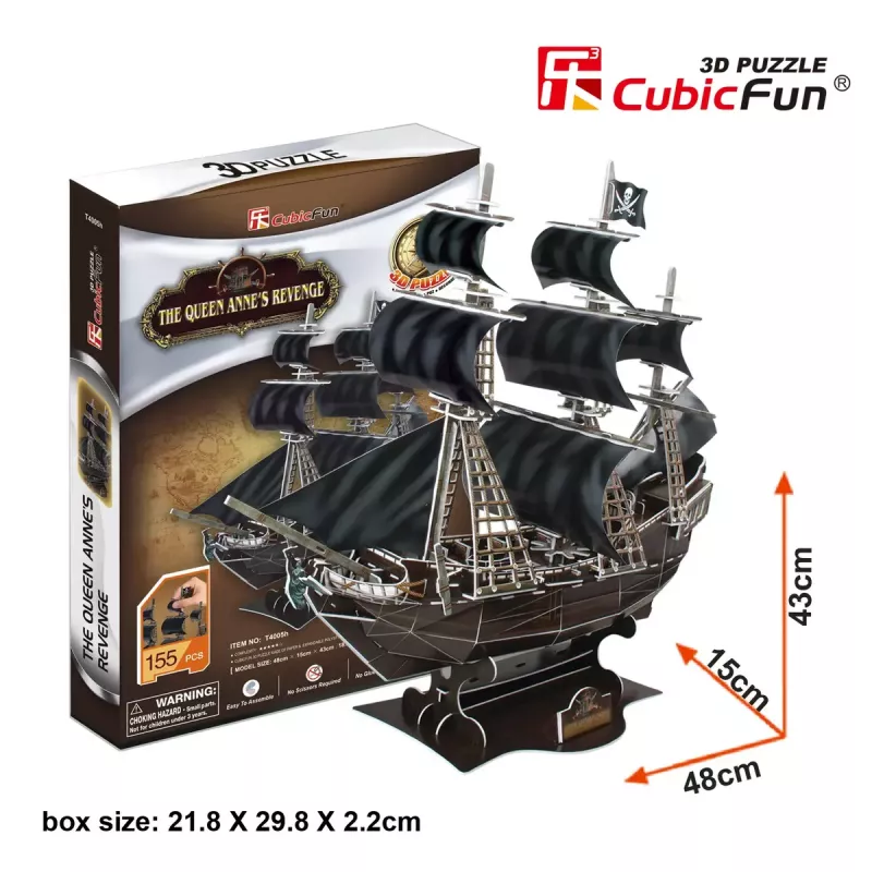 Puzzle 3D CubicFun Model Statku Pirackiego 'Queen Anne's Revenge' T4005H, kartonowy zestaw do montażu
