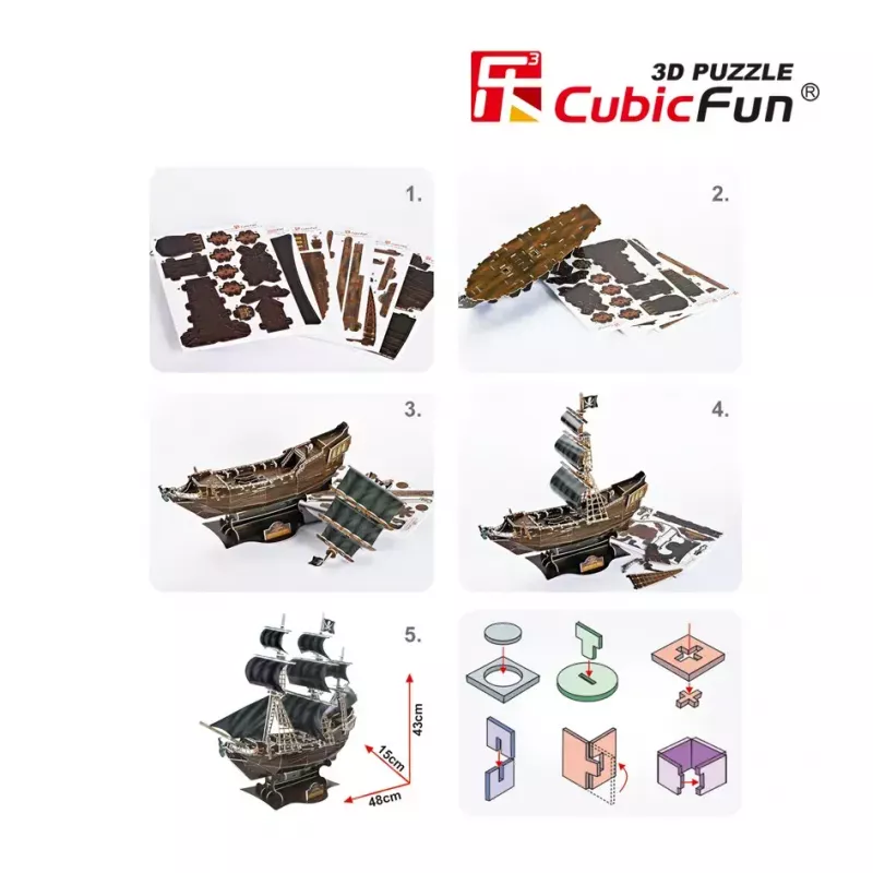 Puzzle 3D CubicFun Model Statku Pirackiego 'Queen Anne's Revenge' T4005H, kartonowy zestaw do montażu