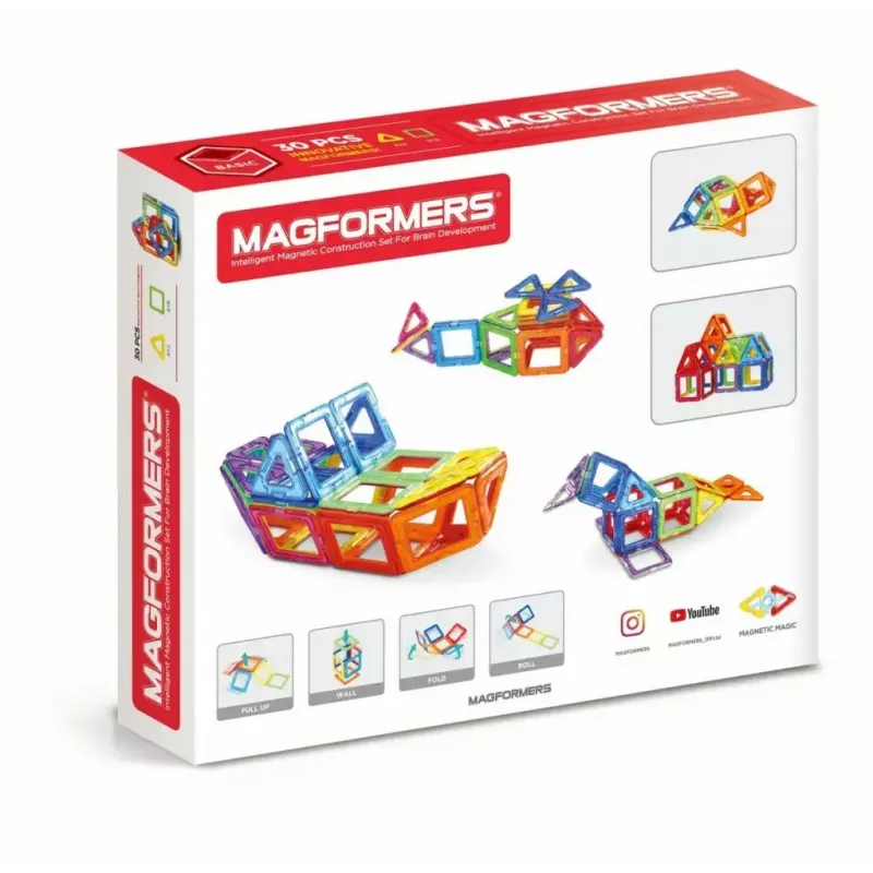 Magformers Magnetic Blocks Basic 30 pcs. set by MAGFORMERS — 30-elementowy magnetyczny zestaw konstrukcyjny