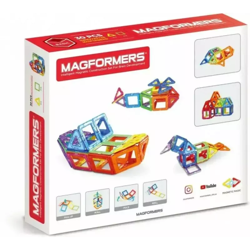 Magformers Magnetic Blocks Basic 30 pcs. set by MAGFORMERS — 30-elementowy magnetyczny zestaw konstrukcyjny