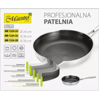 Uniwersalna patelnia Maestro MR-1224-28 28 cm, korpus ze stali nierdzewnej trójwarstwowej, nieprzywierająca, kompatybilna z indukcją
