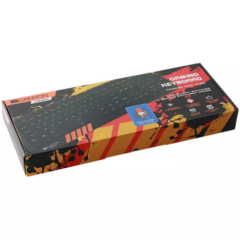 Mechaniczna klawiatura gamingowa CANYON Hazard GK-6 RGB przewodowa czarna układ US/RU