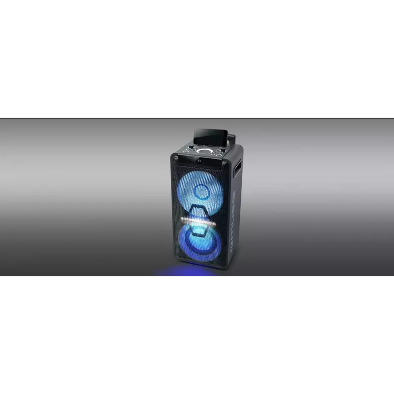 Głośnik przenośny Muse M-1920 DJ — 300 W RMS, zasilanie sieciowe, wejście 3,5 mm, 256×287×534 mm, 7 kg, czarny