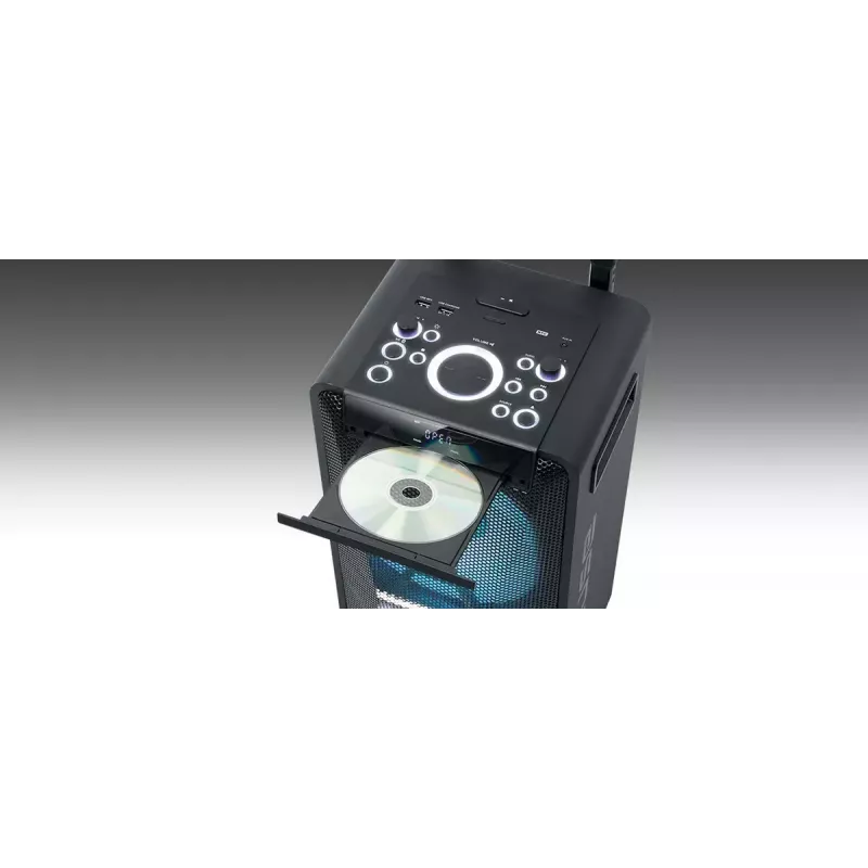 Głośnik przenośny Muse M-1920 DJ — 300 W RMS, zasilanie sieciowe, wejście 3,5 mm, 256×287×534 mm, 7 kg, czarny
