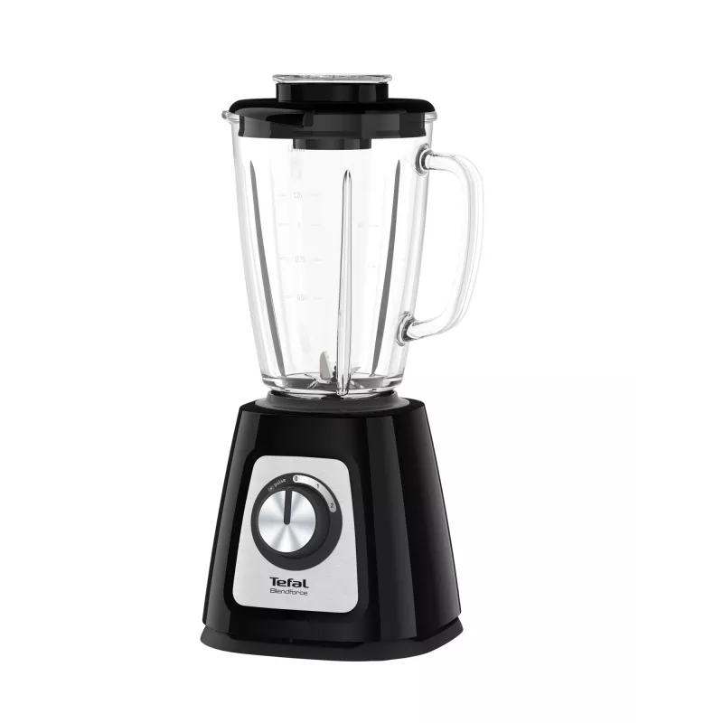 Blender stołowy Tefal BL4358 — 800 W, szklany dzbanek 1,25 l, kruszenie lodu, czarny/szczotkowana stal