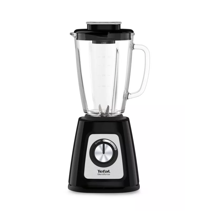 Blender stołowy Tefal BL4358 — 800 W, szklany dzbanek 1,25 l, kruszenie lodu, czarny/szczotkowana stal