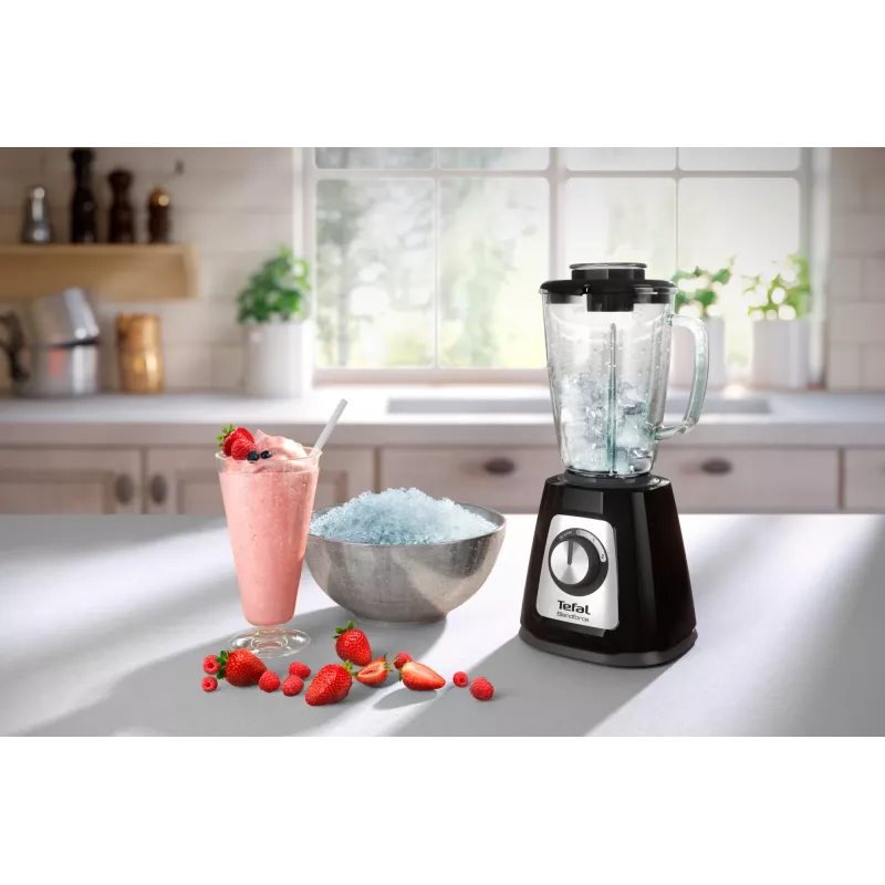 Blender stołowy Tefal BL4358 — 800 W, szklany dzbanek 1,25 l, kruszenie lodu, czarny/szczotkowana stal