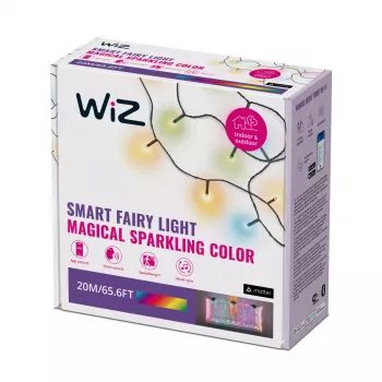WiZ Fairy Light 20M, inteligentny łańcuch świetlny, Wi-Fi/Bluetooth, Czarny, Wi-Fi 4 (802.11n), 802.11b, 802.11g, LED, Tworzywo sztuczne