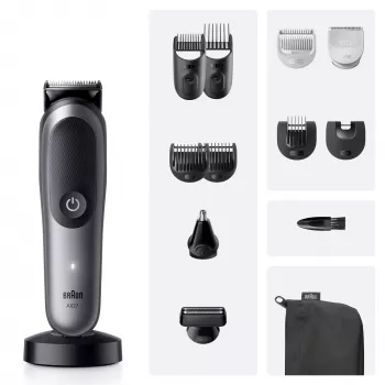 Trymer BRAUN 80789908 Ciemnoszary — 21 stopni długości, litowo-jonowy, czas pracy 120 min, zasilanie AC/Bateria
