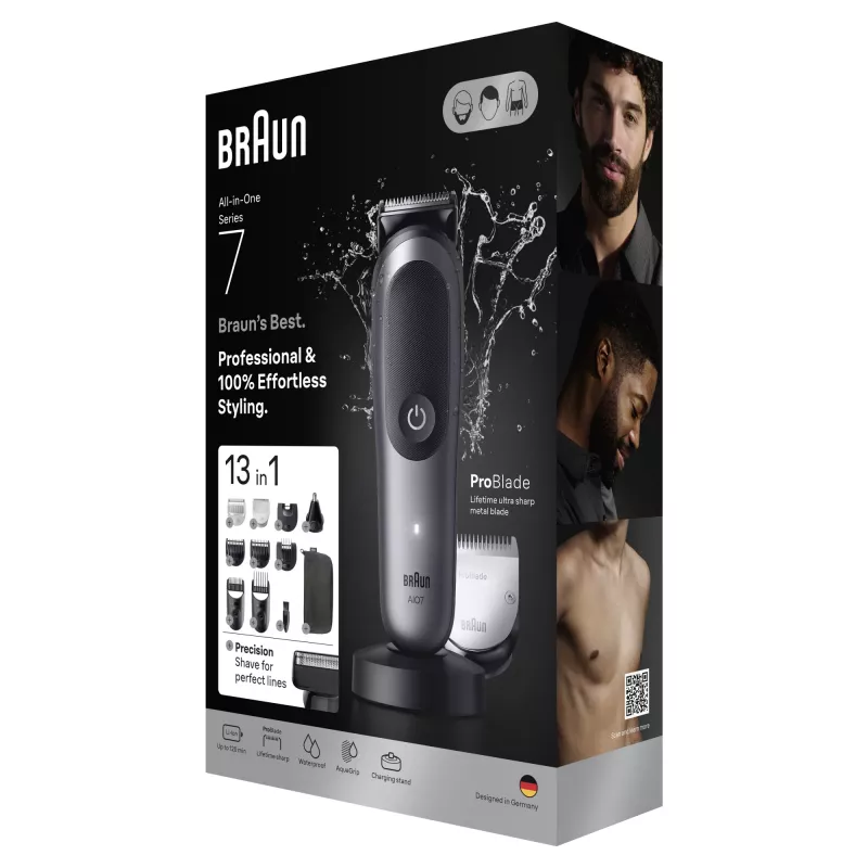 Trymer BRAUN 80789908 Ciemnoszary — 21 stopni długości, litowo-jonowy, czas pracy 120 min, zasilanie AC/Bateria