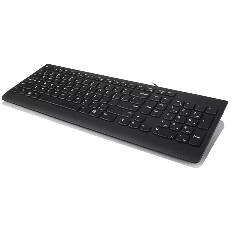 Zestaw przewodowej klawiatury i myszy Lenovo 300 — pełnowymiarowa QWERTY US English, USB, czarna, kabel 1,8 m, mysz 1600 DPI