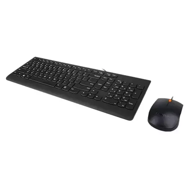 Zestaw przewodowej klawiatury i myszy Lenovo 300 — pełnowymiarowa QWERTY US English, USB, czarna, kabel 1,8 m, mysz 1600 DPI