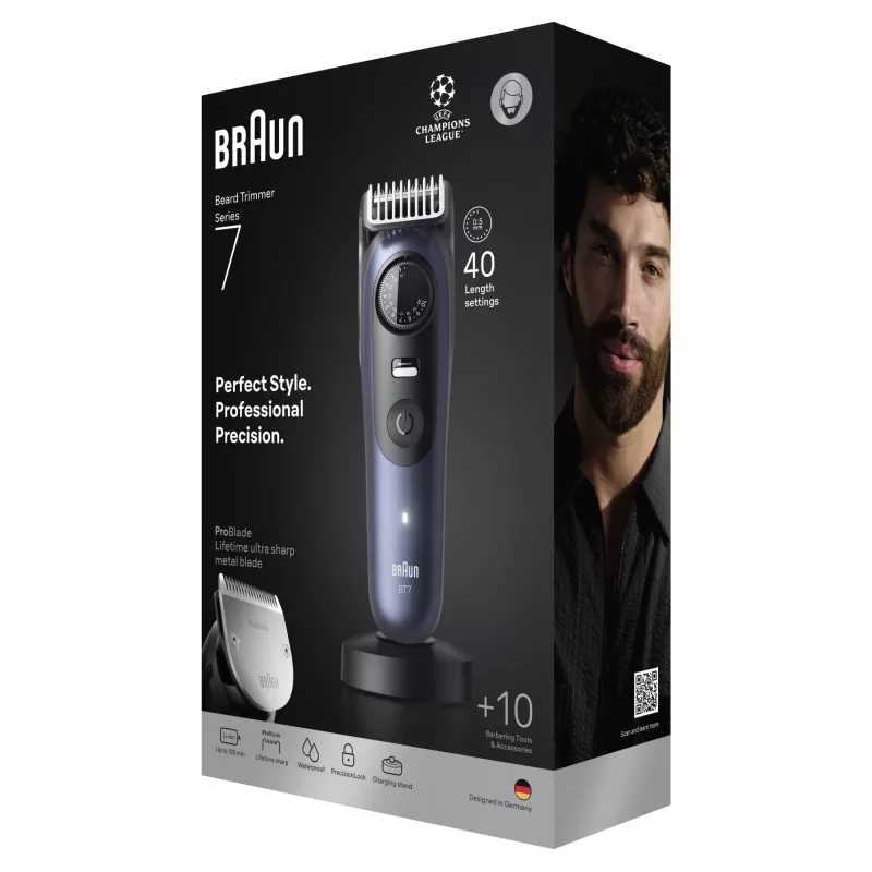 Trymer do brody Braun BeardTrimmer 7 BT7540 0,5-20 mm Bateryjny Czarny Niebieski