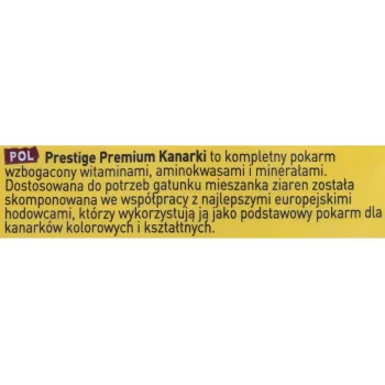 Kompletna sucha mieszanka dla kanarków VERSELE-LAGA Prestige Premium 800 g — 17% białka, 13% tłuszczu, 6% błonnika